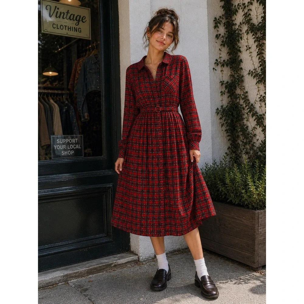 VTG 80s Don Sophisticates Dress Red Plaid School Girl Sz 10 BB39 Holiday NWT - Picture 1 of 13